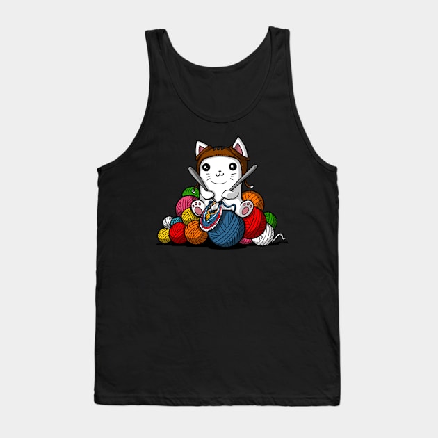 Cat Yarn Knitting Tank Top by underheaven